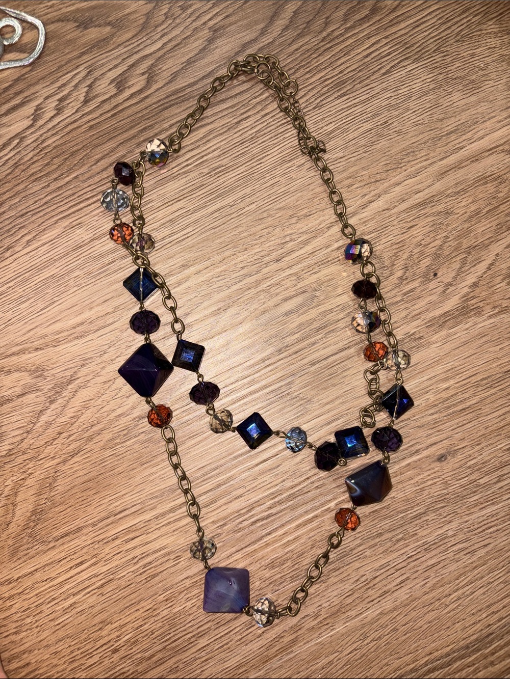 20-Multi-Color Glass Bead Layered Necklace - Purple & Amber